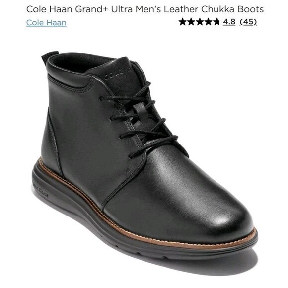 New COLE HAAN Grand+ Plus Ultra Chukka Leather Boots Men's Size 12 Black C39933 - Picture 1 of 10